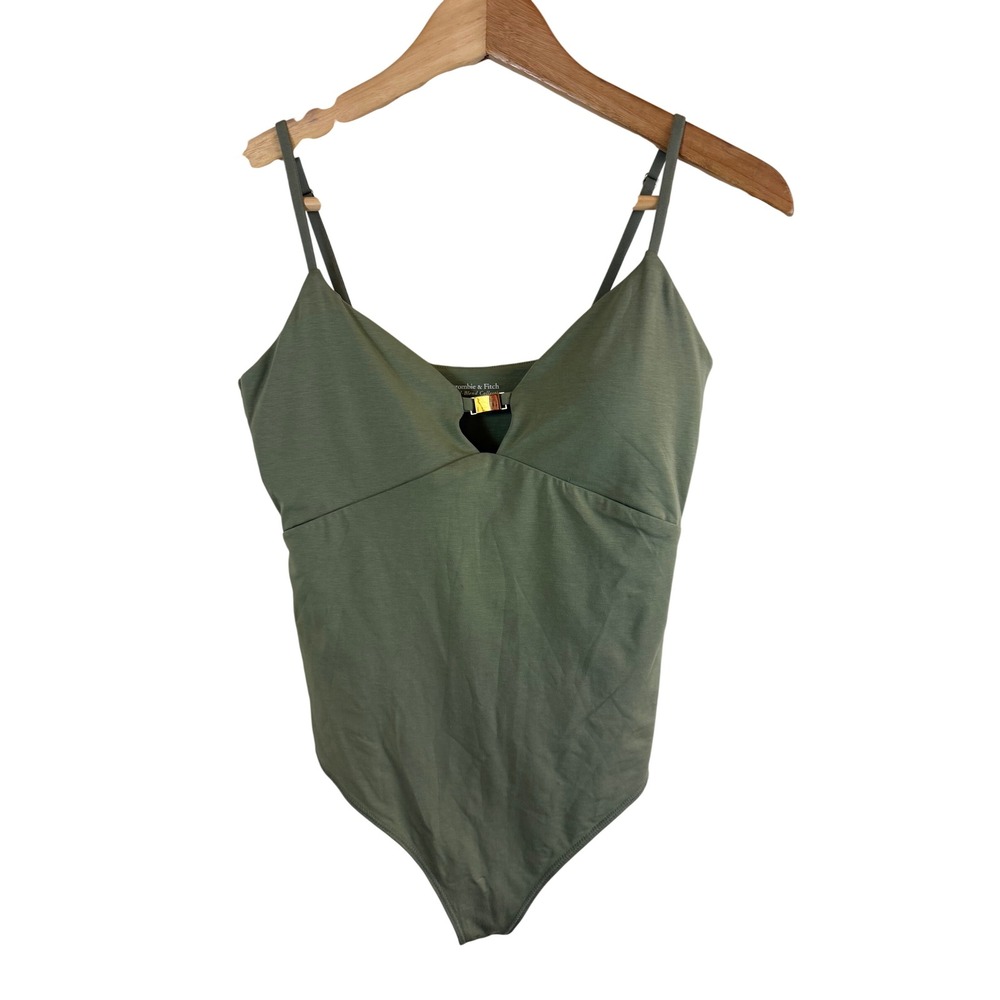 Abercrombie & Fitch Modal Blend Bodysuit Women M Green Keyhole Gold Hardware